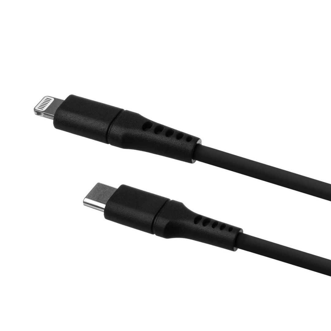 FIXED rövid szilikon töltő- és adatkábel, USB-C/Lightning csatlakozók, PD támogatás, 0,5 m, MFI, fekete