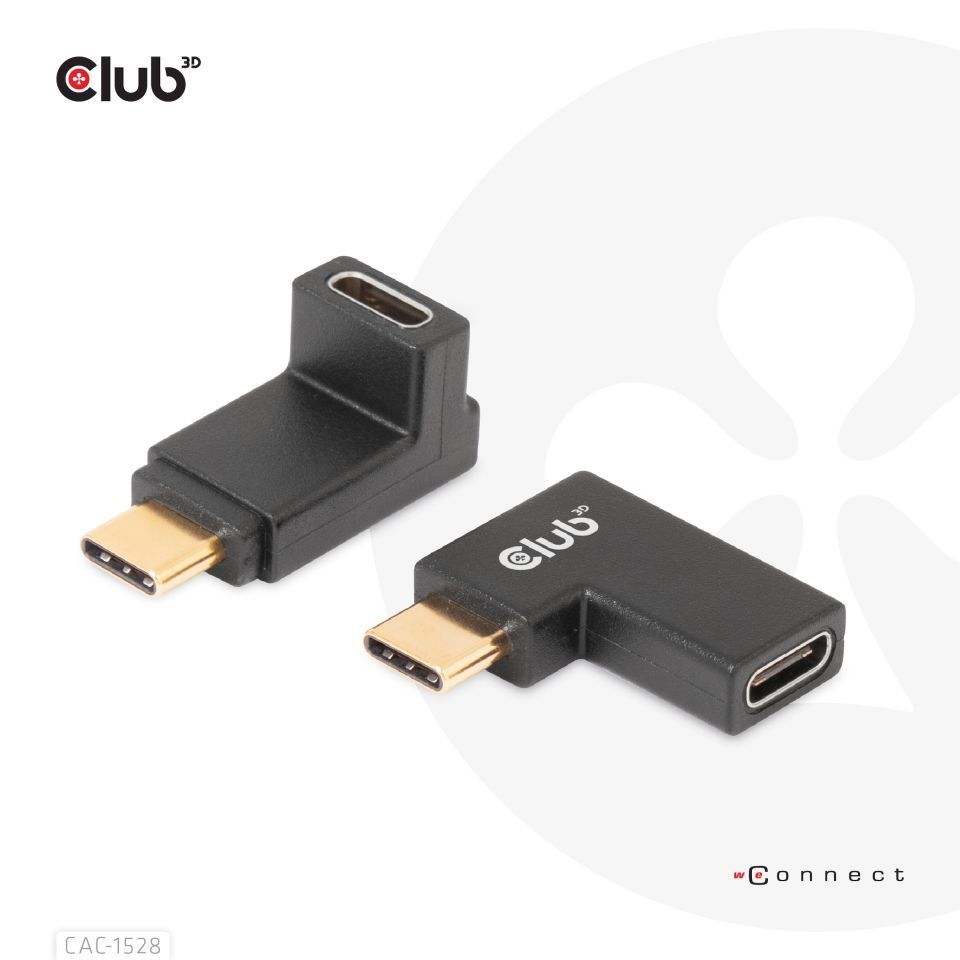 Club3D USB Type-C Gen2 Angled Adapter set of 2 up to 4K120Hz 240Watt EPR M/F