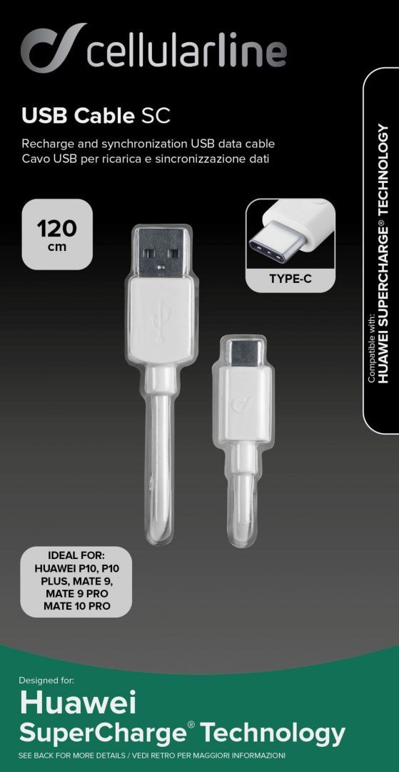 Cellularline USB data cable SC with USB-C connector Huawei SuperCharge technology cable 1,2m White