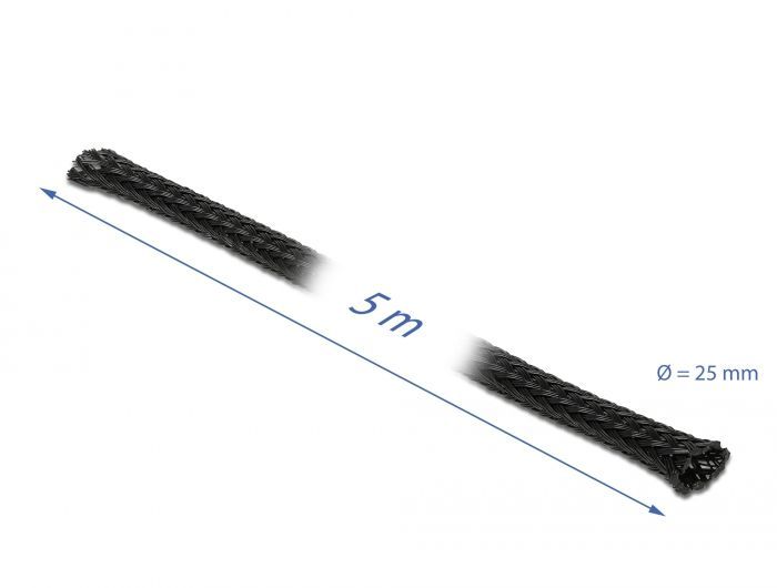 DeLock Braided Sleeve stretchable 5m x 25mm Black