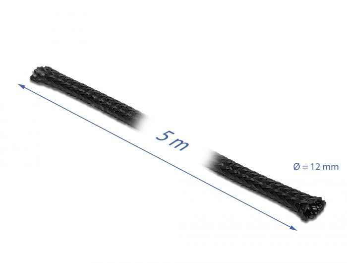 DeLock Braided Sleeve stretchable 5m x 12mm Black