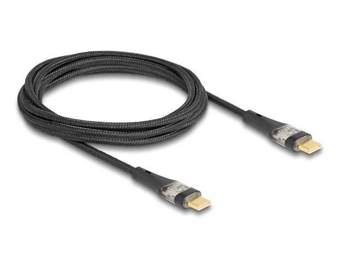 DeLock USB 2.0 Data and Fast Charging Cable USB Type-C male to male transparent PD 3.0 100W 2m Black