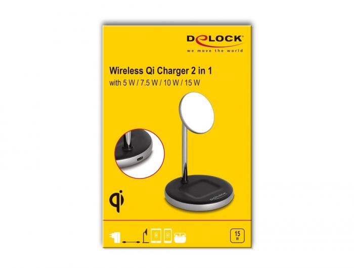 DeLock Wireless Charger 2 in 1 with 5 W / 7.5 W / 10 W / 15 W - Qi