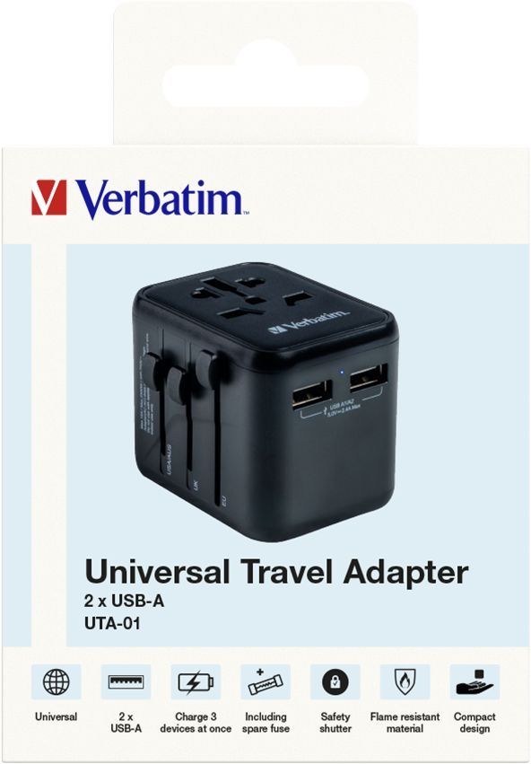 Verbatim Universal Travel Adapter UTA-03 Plug with USB-C PD & QC, 2 x USB-C & 2 x USB-A ports