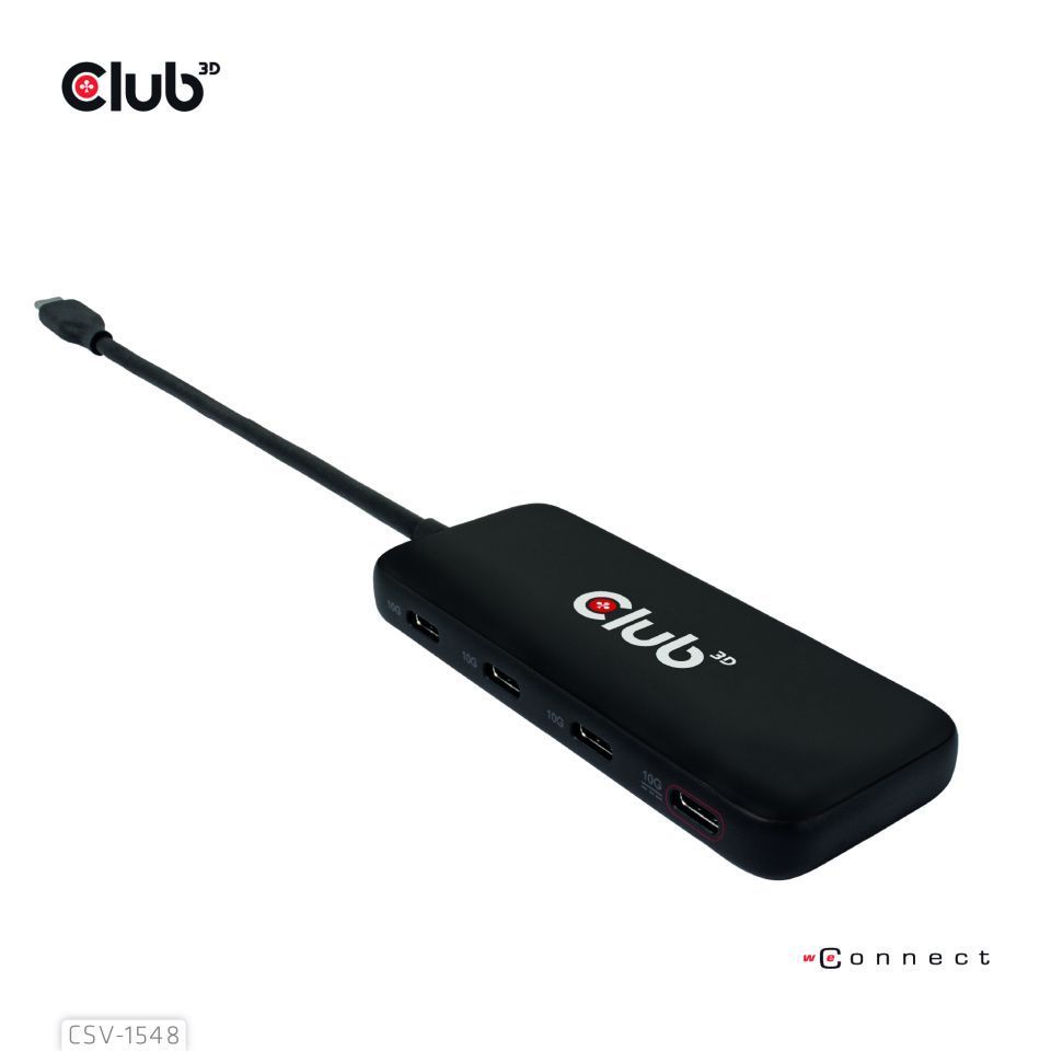 Club3D USB Type-C 4-port 10G Data hub with PD3.0 Charging Black