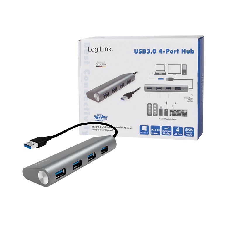 Logilink UA0307 USB 3.0 4-port hub with aluminum casing