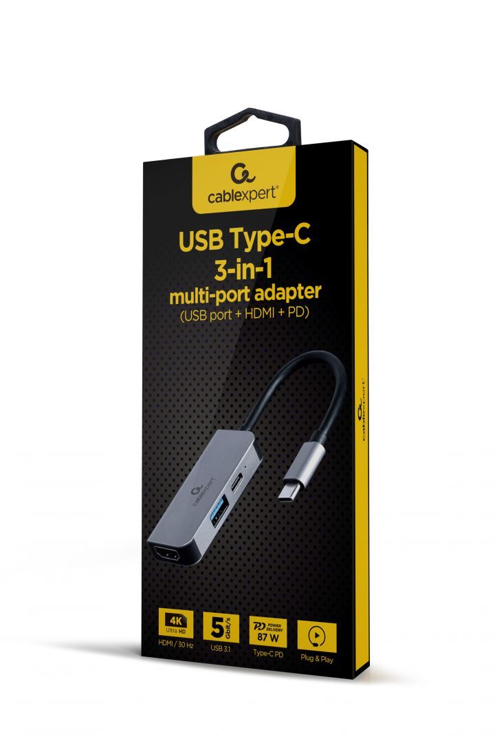 Gembird A-CM-COMBO3-02 USB Type-C 3-in-1 Multi-Port Adapter Silver