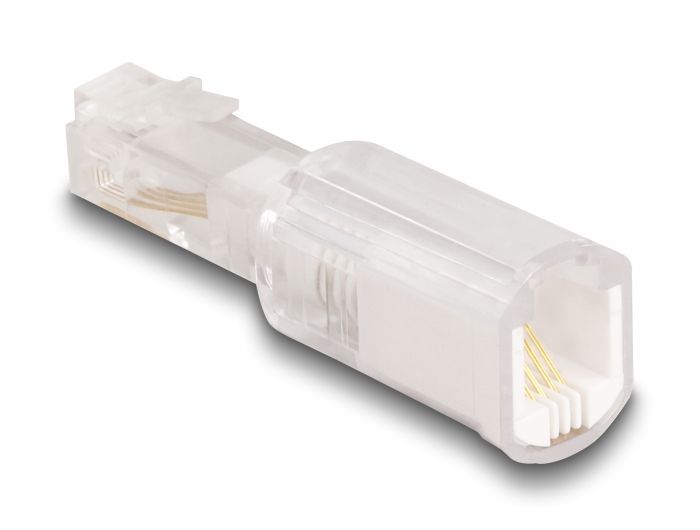 DeLock Telephone Cable Anti-Twist Adapter RJ10 plug to RJ10 jack Transparent/White