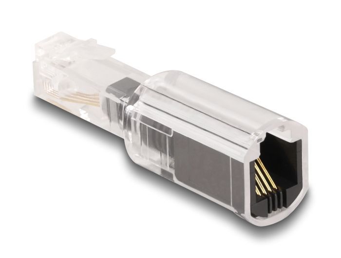 DeLock Telephone Cable Anti-Twist Adapter RJ10 plug to RJ10 jack Transparent/Black