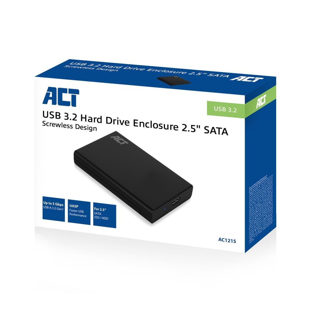 ACT AC1215 USB3.2 2,5" Hard Drive Enclosure Screwless Design Black