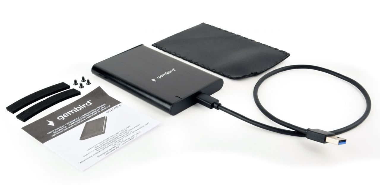 Gembird E2-U3S-6 USB3.1 Enclosure Aluminium with USB Type-C Black