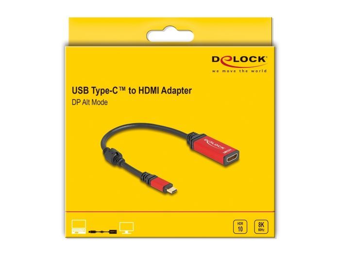 DeLock Delock USB Type-C - HDMI adapter (DP Alt Mode) 8K 60 Hz-hez HDR funkcióval piros