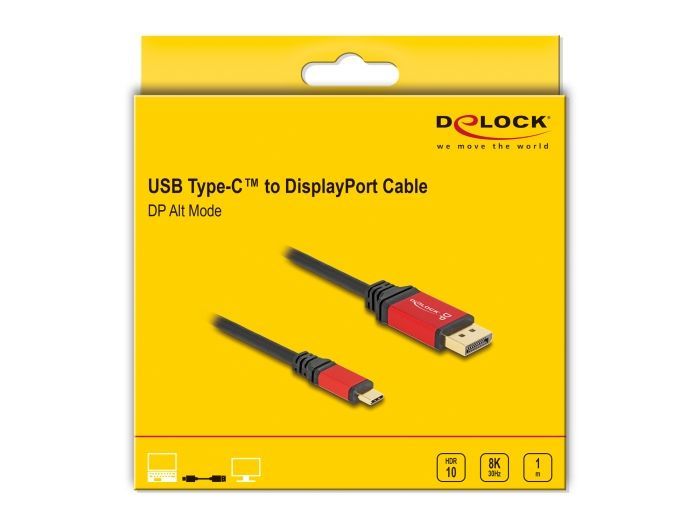 DeLock USB Type-C to DisplayPort Cable (DP Alt Mode) 8K 30 Hz with HDR function 1m Black/Red