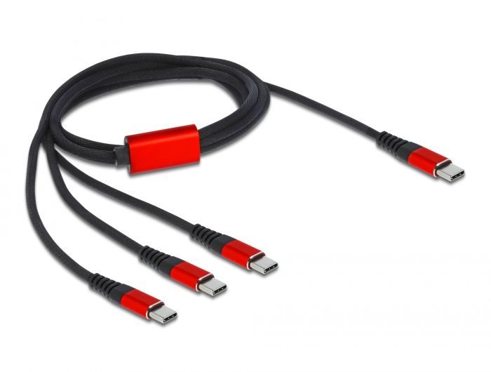 DeLock USB Charging Cable 3 in 1 USB Type-C to 3 x USB Type-C 1m Black/Red