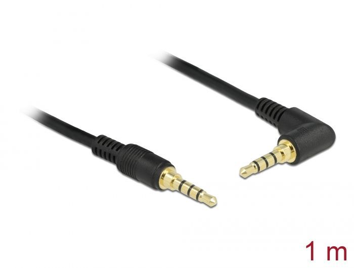 DeLock Stereo Jack Cable 3.5 mm 4 pin male > male angled 1m Black