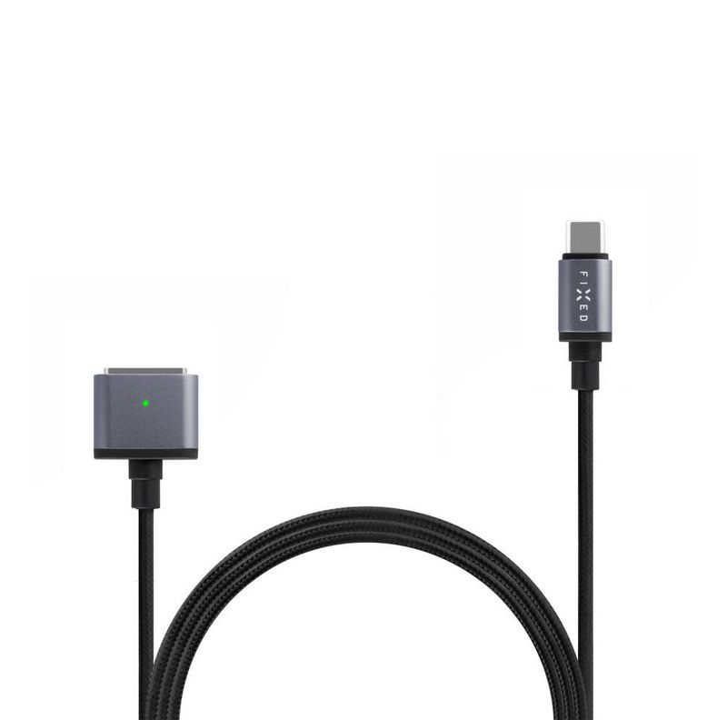 FIXED USB-C/MagSafe 3 töltőkábel, max 140W (28V/5A), textil kábelfonat, 2m, sötétszürke