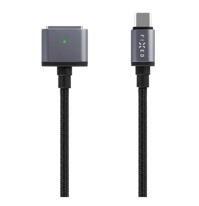 FIXED USB-C/MagSafe 3 töltőkábel, max 140W (28V/5A), textil kábelfonat, 2m, sötétszürke