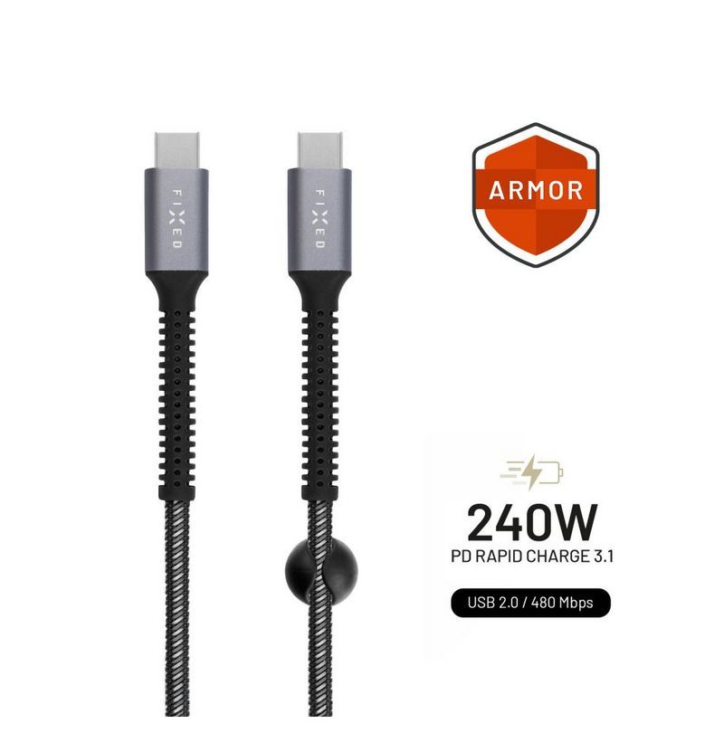 FIXED Armor Cable USB-C/USB-C 240W 2m Gray