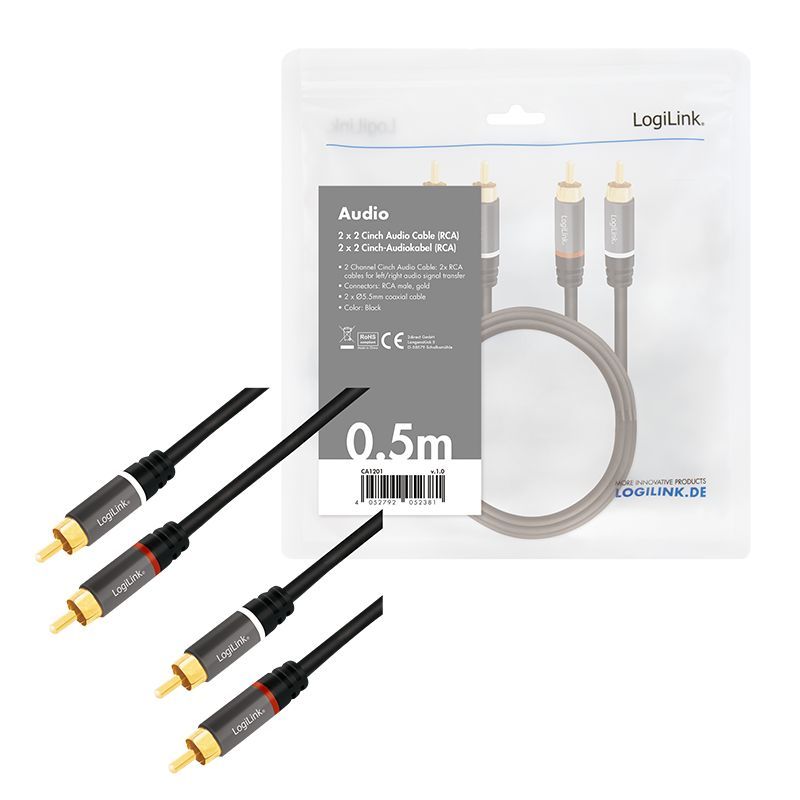 Logilink Audio cable 2x RCA/M to 2x RCA/M metal 0,5m Black
