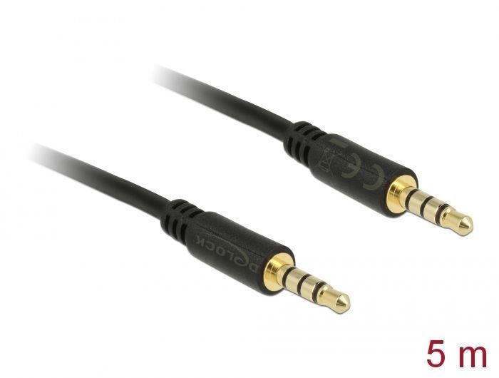 DeLock Stereo Jack Cable 3.5 mm 4 pin male to male 5m Black