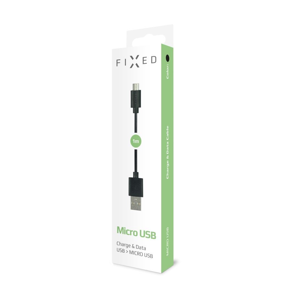 FIXED Data and charging cable with USB/micro USB connectors, 1 meter, 12W Fekete