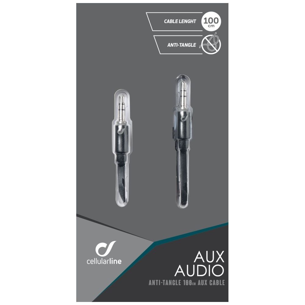 Cellularline Audio cable AUX AUDIO AQL certification flat, 2 x 3.5mm jack 1m Black