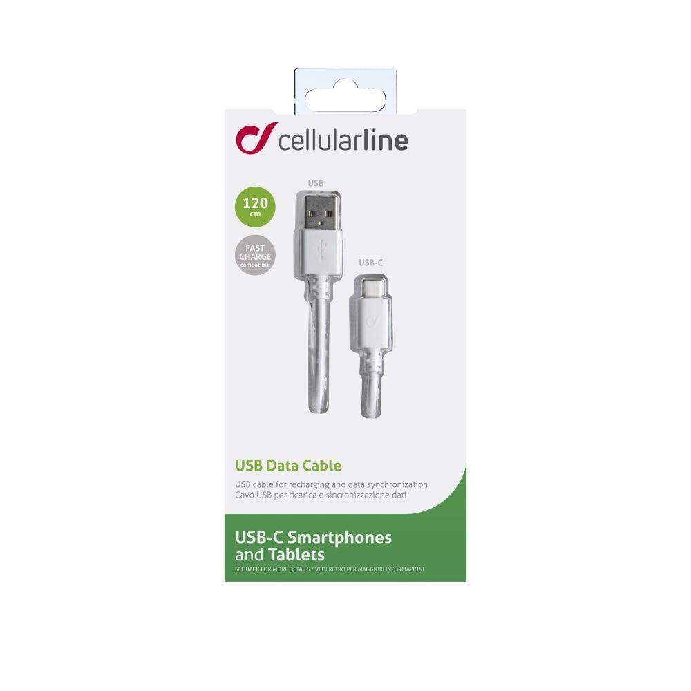 Cellularline USB data cable with USB-C connector and Power Delivery (PD) support, 60W cable 1,2m White
