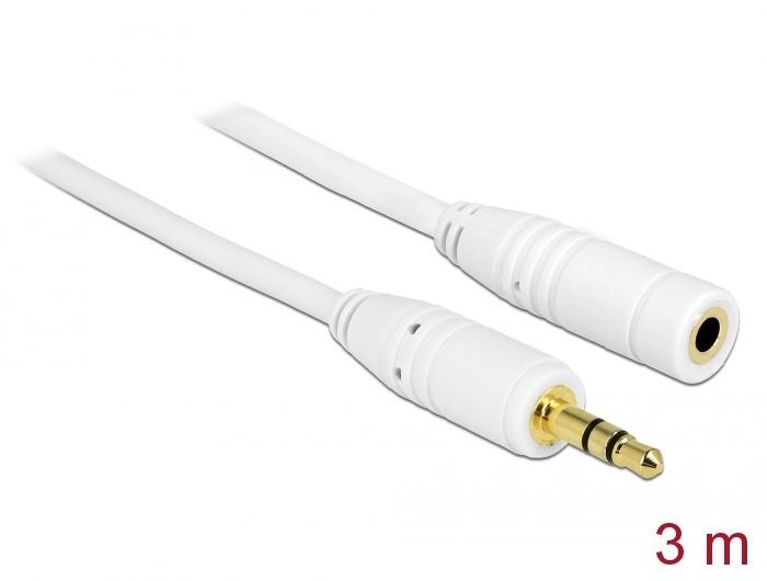DeLock Stereo Jack Extension Cable 3.5 mm 3 pin male > female 3m White