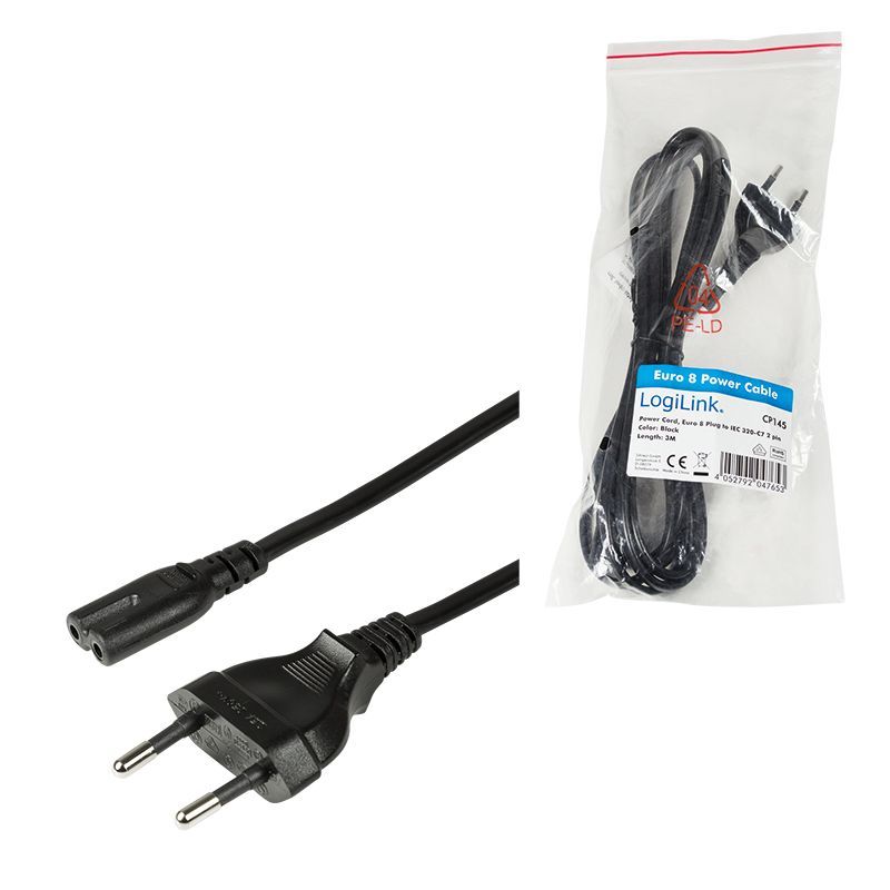Logilink CP145 Power cord Euro male to IEC C7 female 3m Black