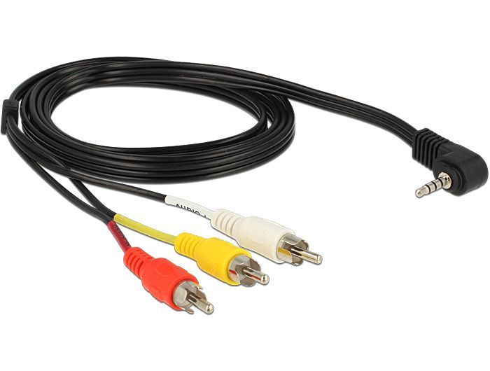DeLock Stereo jack 3.5 mm 4 pin male angled > 3 x RCA male cable 1,5m Black