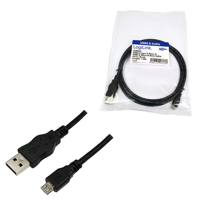 Logilink CU0034 USB2.0 A male -> microUSB male 1,8m Black