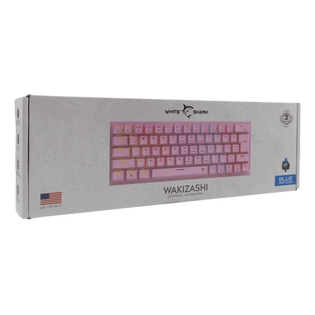 White Shark Wakizashi Blue Switches Gaming Keyboard Pink US