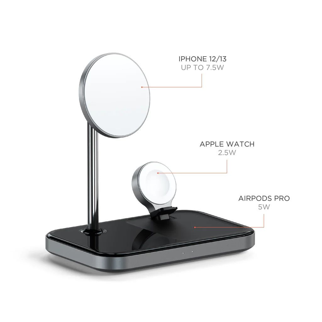 Satechi 3 in 1 Magnetic Wireless Charging Stand Black/Grey