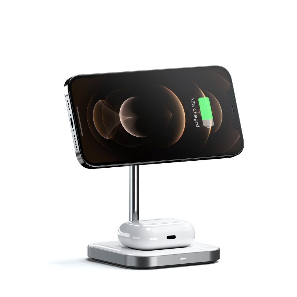 Satechi Aluminum 2-in-1 Magnetic Wireless Charging Stand White