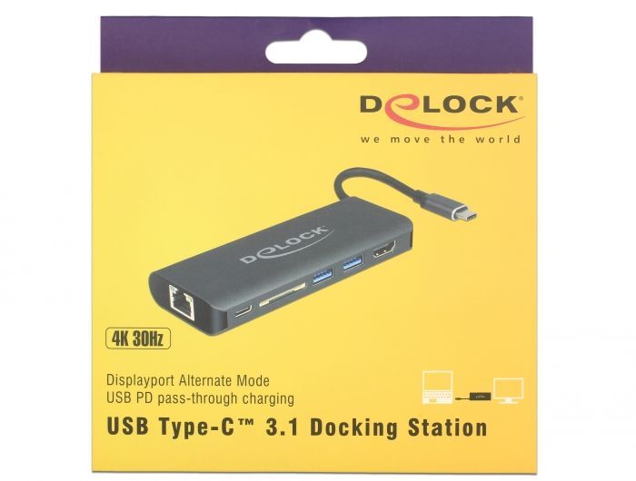 DeLock USB Type-C 3.1 Docking Station HDMI 4K 30Hz Gigabit LAN and USB PD function