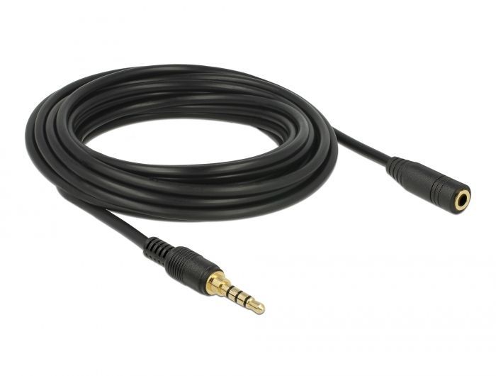DeLock Stereo Jack Extension Cable 3.5mm 4 pin male to female 5m Black