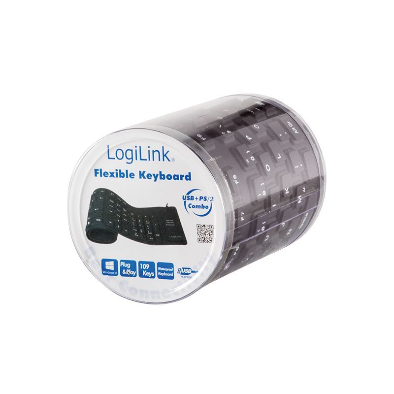 Logilink Flexible waterproof USB + PS/2 Keyboard Black UK