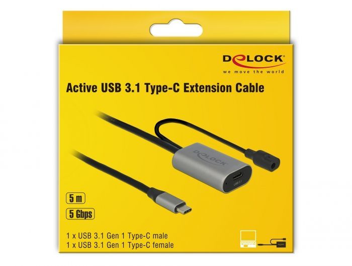DeLock Active USB 3.1 Gen 1 extension cable USB Type-C 5m Black