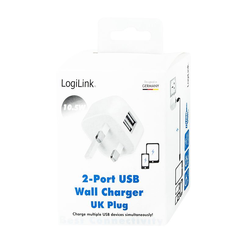 Logilink PA0209UK 2-Port USB Wall Charger UK Plug White