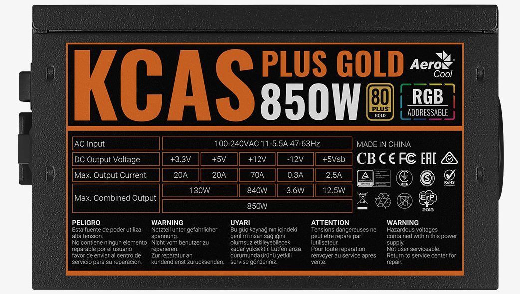 Aerocool 850W 80+ Gold KCAS