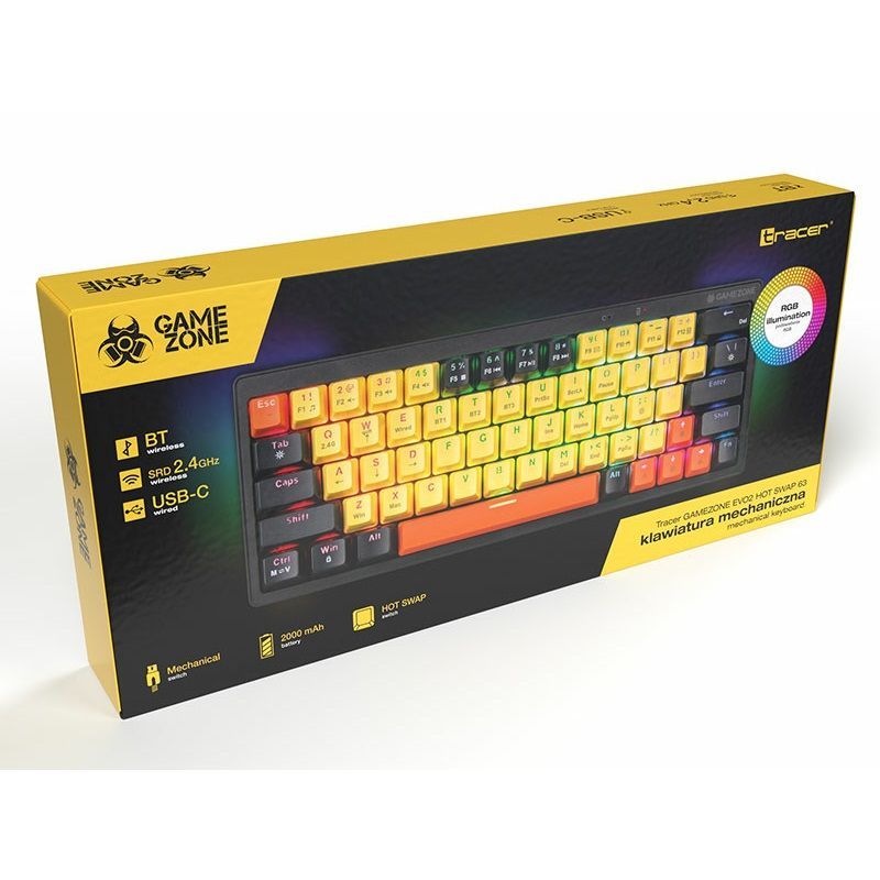 Tracer EVO3 Hot Swap 63 GameZone RGB Mechanical Keyboard Yellow US