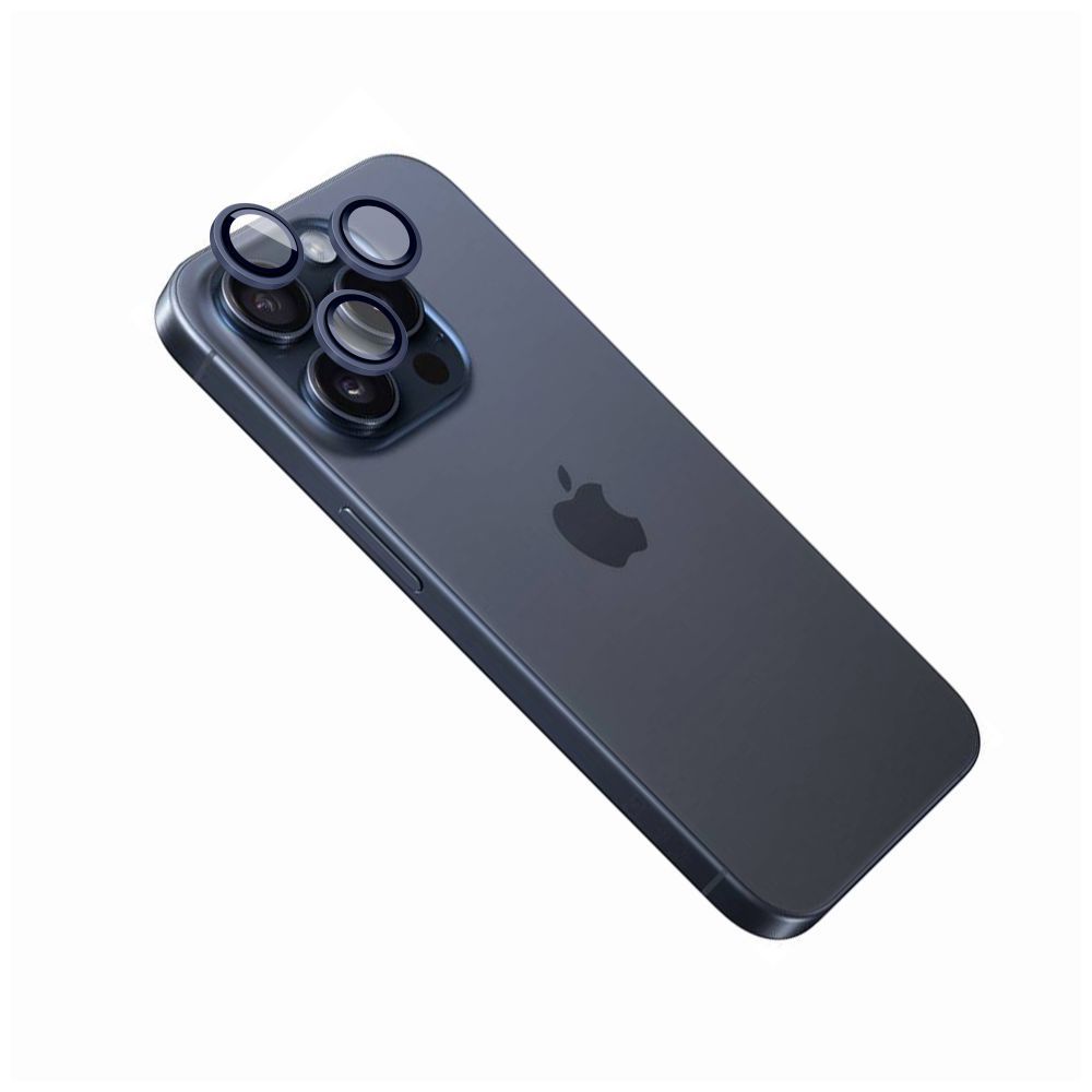 FIXED kameralencse védő biztonsági üveg Apple iPhone 15 Pro/15 Pro Max készülékekhez, sötétkék kerettel, FIXGC2-1202-DRBL