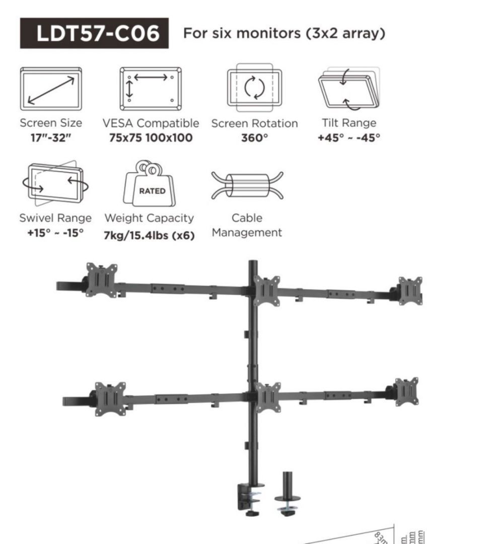 EQuip 17"-32" Articulating 6 Monitor Desk Mount Bracket Black