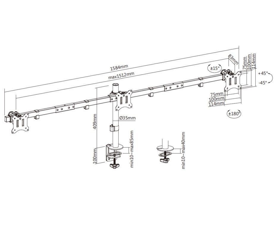 EQuip 17"-32" Articulating Triple Monitor Desk Mount Bracket Black