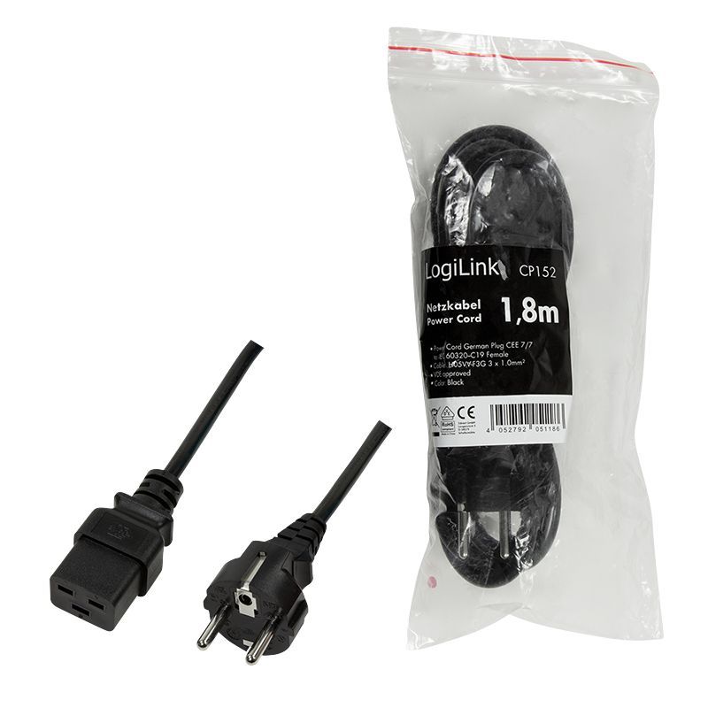 Logilink Power cable CEE 7/7 to IEC C19 1,8m Black