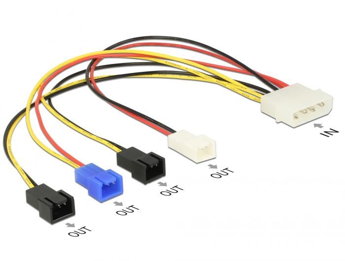 DeLock Power supply Molex 4 pin male > 4 x 2 pin fan (12 V / 7 V / 5 V) 20cm cable