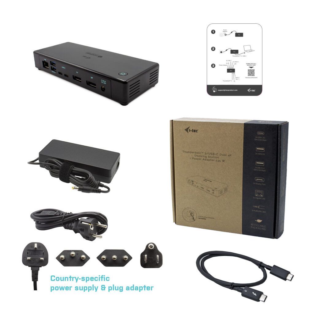 I-TEC Thunderbolt3/USB-C Dual DisplayPort 4K Docking Station+Power Delivery 85W Black