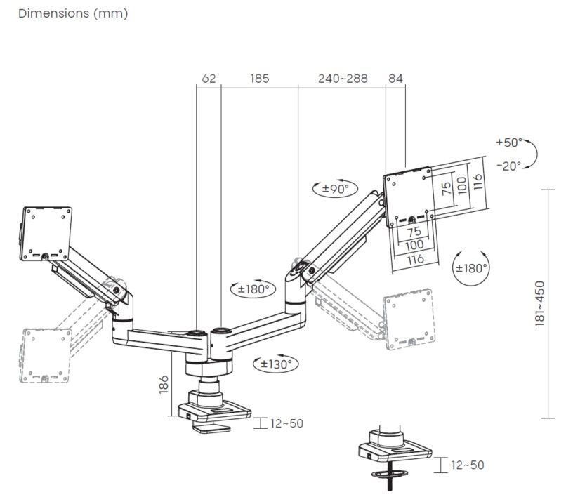 EQuip 17"-35" Heavy-Duty Dual Monitor Desk Mount Bracket Black