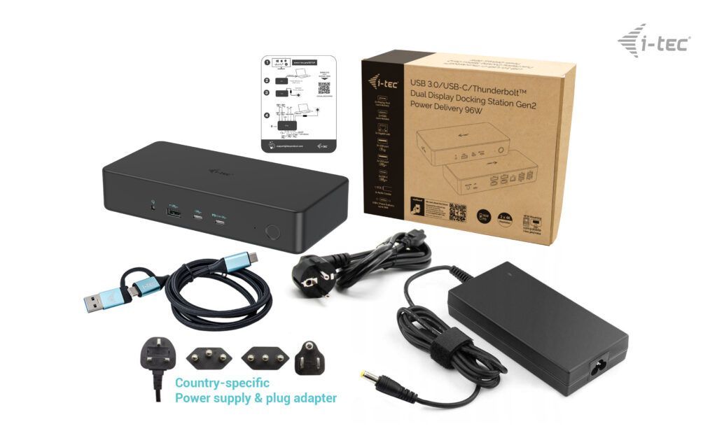 I-TEC USB 3.0/USB-C/Thunderbolt 3 Professional Dual 4K Display Docking Station+Power Delivery 100W Black