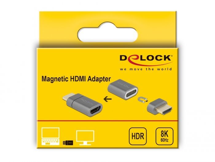 DeLock HDMI Adapter male to female 8K 60 Hz magnetic Grey